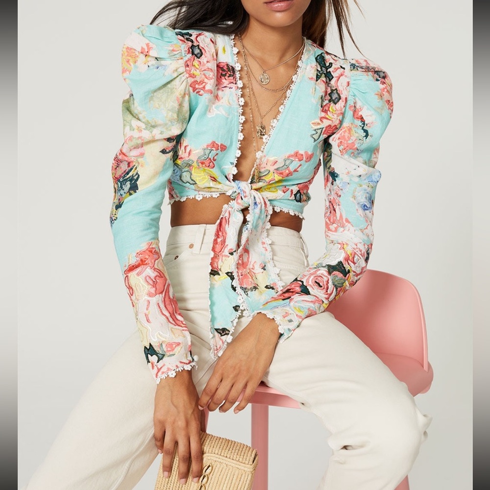 Hemant & Nandita Floral Poplin Tie-Front Top